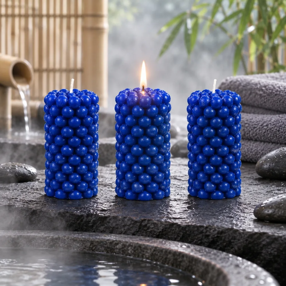 Luxury BLUE Scented Candle Long Bubble Pillar Fancy Candles