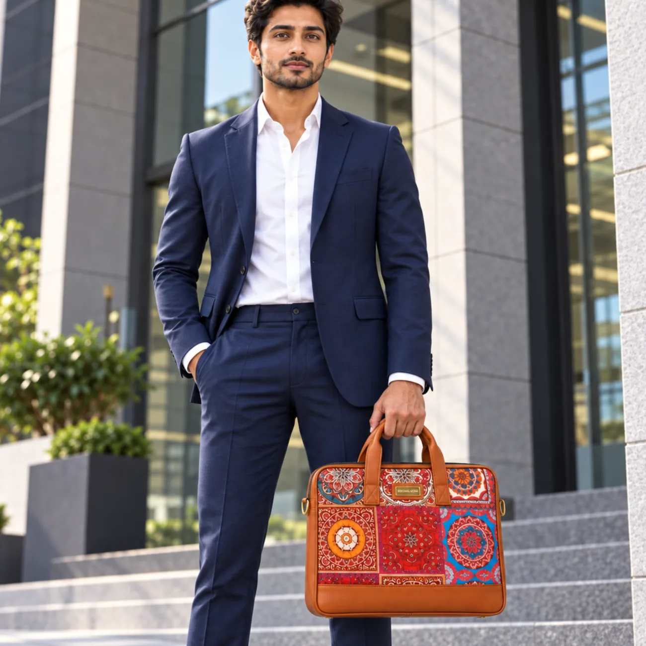 Derben Clove Mandala Print Laptop Messenger Bag – Tan