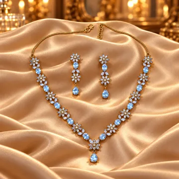 Derben Clove Rose Gold Blue Floral Necklace & Earrings Set