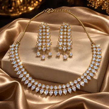 Gold Tone Teardrop Crystal Necklace Set with Matching Earrings