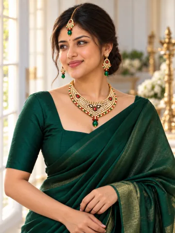 Red Green Stone Necklace Set with Earrings & Maang Tikka