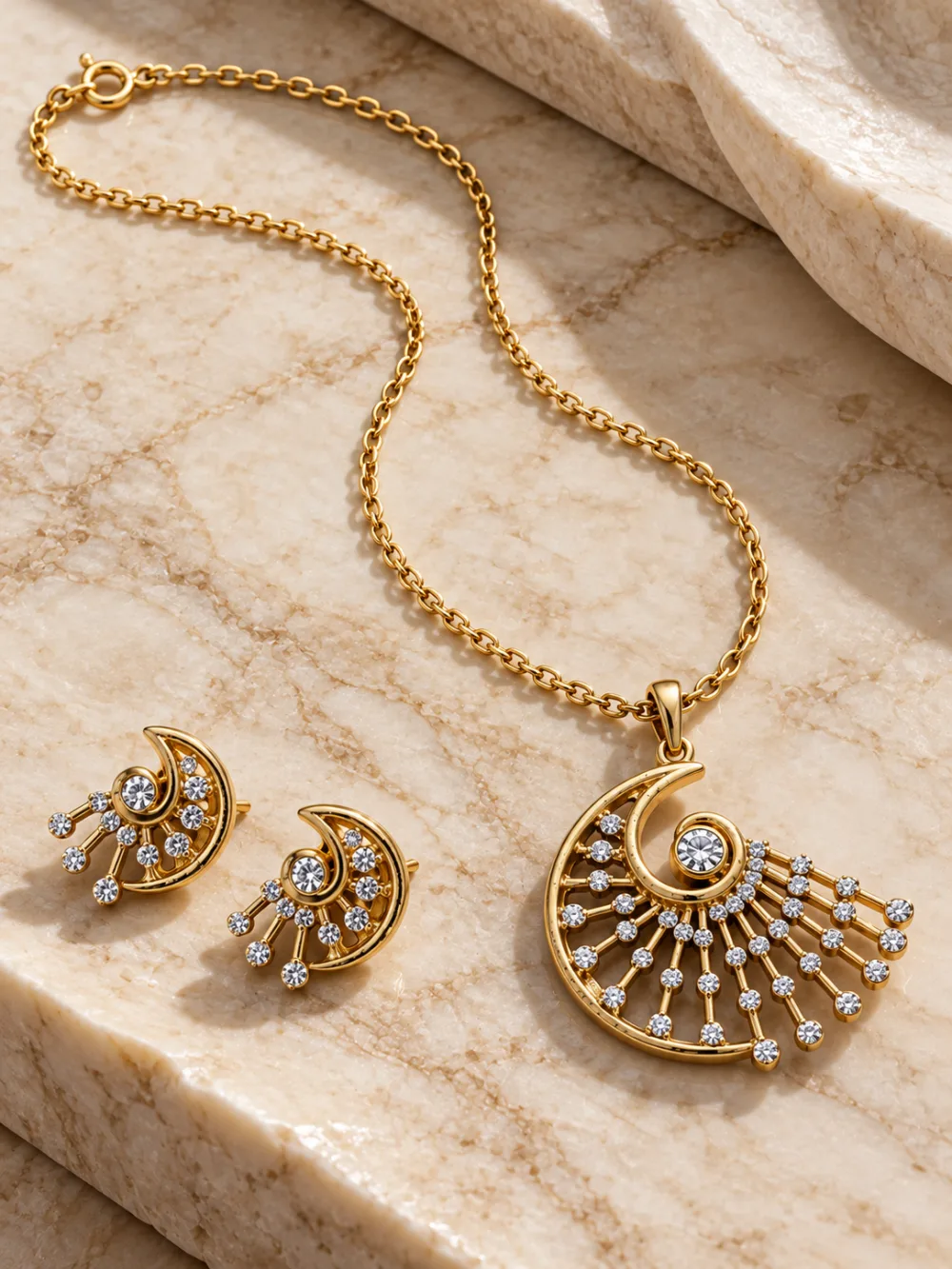 Derben Clove Gold-Tone Spiral Pendant & Earrings Set for Women