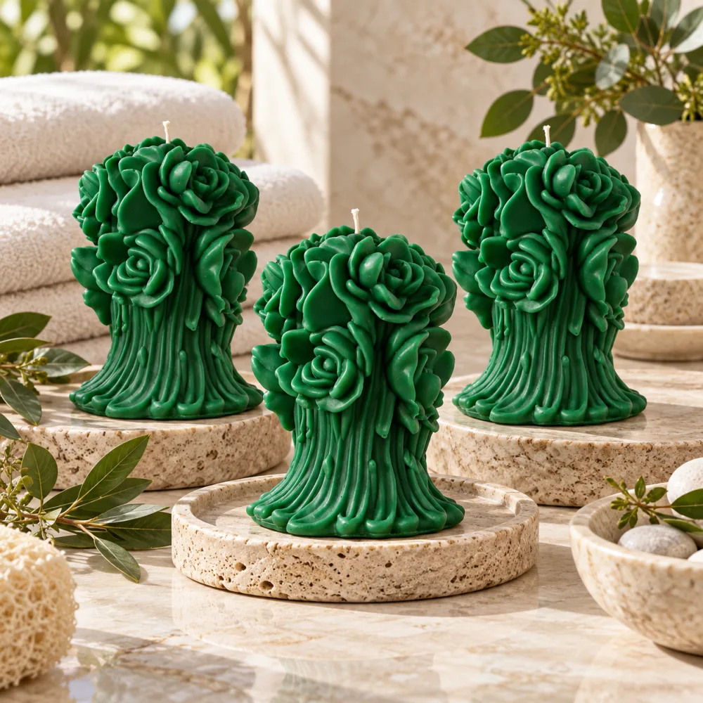 Derben Clove Green Rose Bouquet Candle for Home Decor & Gifting