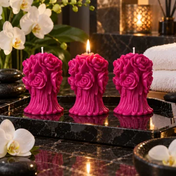 Derben Clove Magenta Rose Bouquet Candle for Home Decor & Gifting