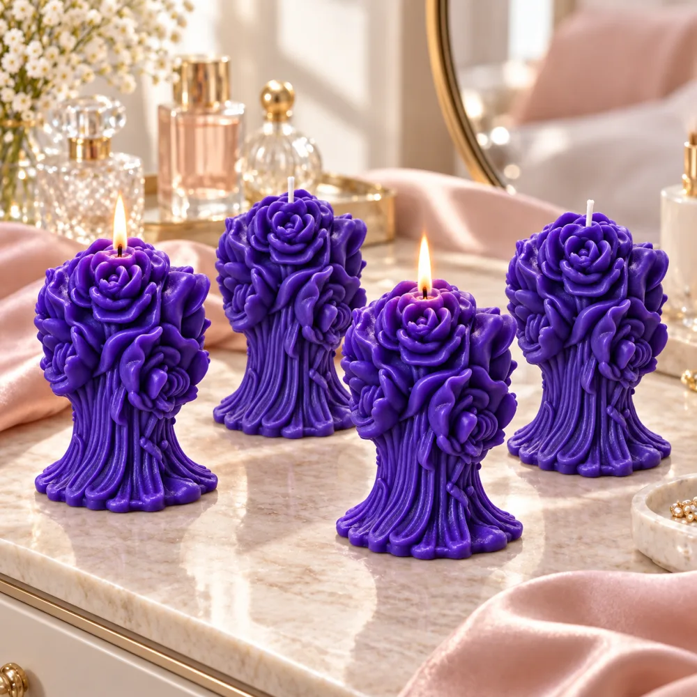Derben Clove Purple Rose Bouquet Candle for Home Decor & Gifting