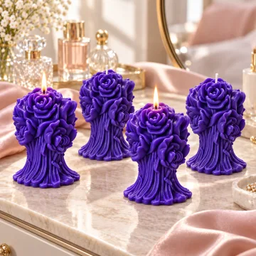 Derben Clove Purple Rose Bouquet Candle for Home Decor & Gifting