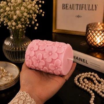 Derben Clove Floral Scented Pillar Candles for Party - PINK