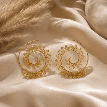 Designer Unique Geometric Alloy Hoop Earring for Girl and Women Golden