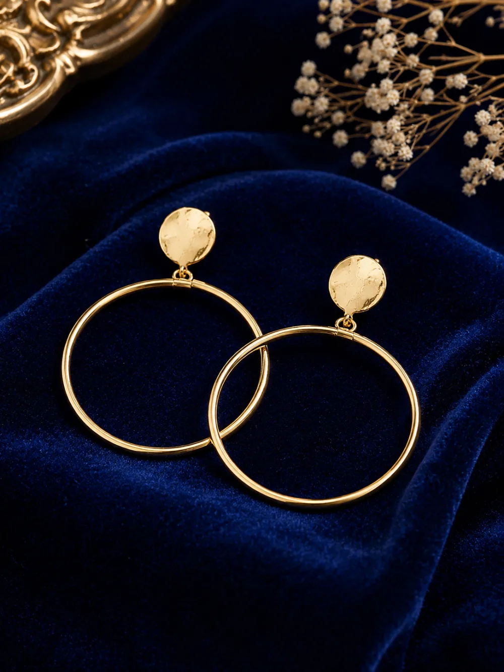 Brass Alloy Contemporary Gold Finish Hoop Earrings for Girls - Golden
