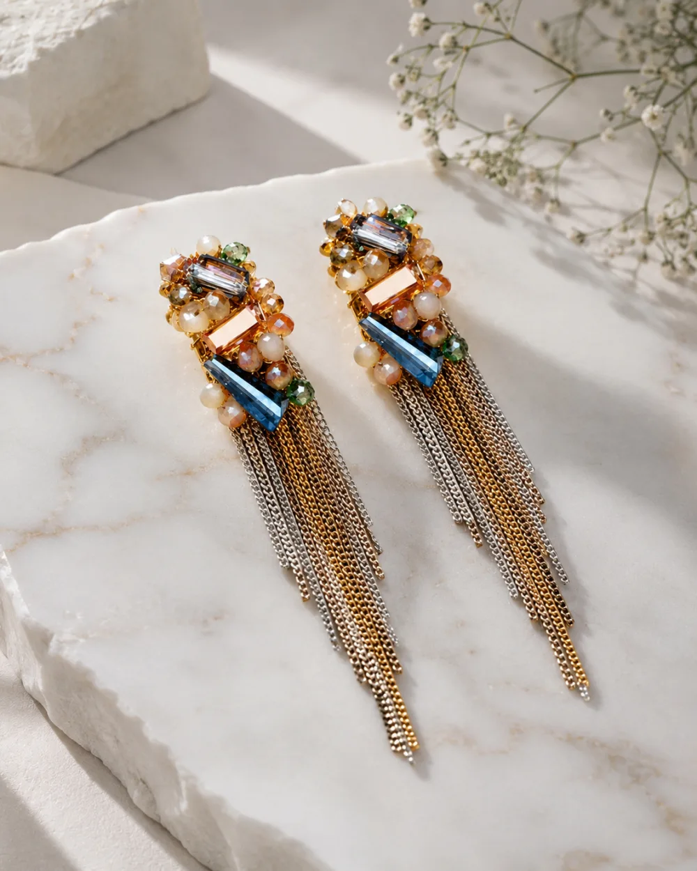 Exclusive Western Multicolour Crystal Tassel Korean Danglers Earring