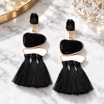 Exclusive 18k Fusion Collection Copper Agate Tassel Earrings Black