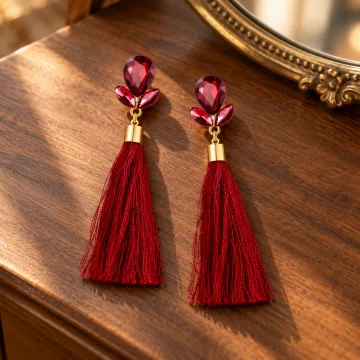 Beautiful Italian Long Brass silk Thread Tassel Flowers Earrings