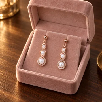 Beautiful Pompous Design Pearls Stud Exclusive Earrings Rose Gold