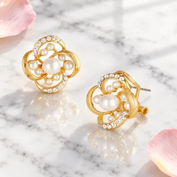 Korean Luxuriate Alloy Zircons Earrings with Beautiful Flower Design