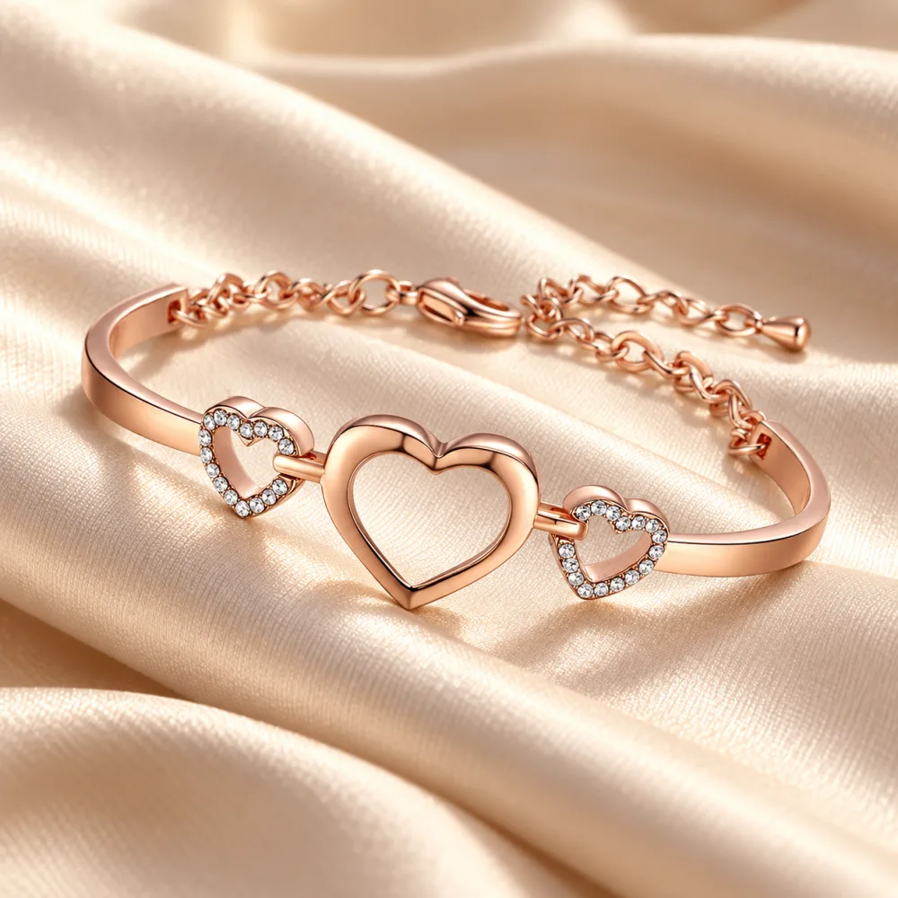 Beautiful Brass Copper Plated HeartShaped Bracelet for Girls Rose Gold