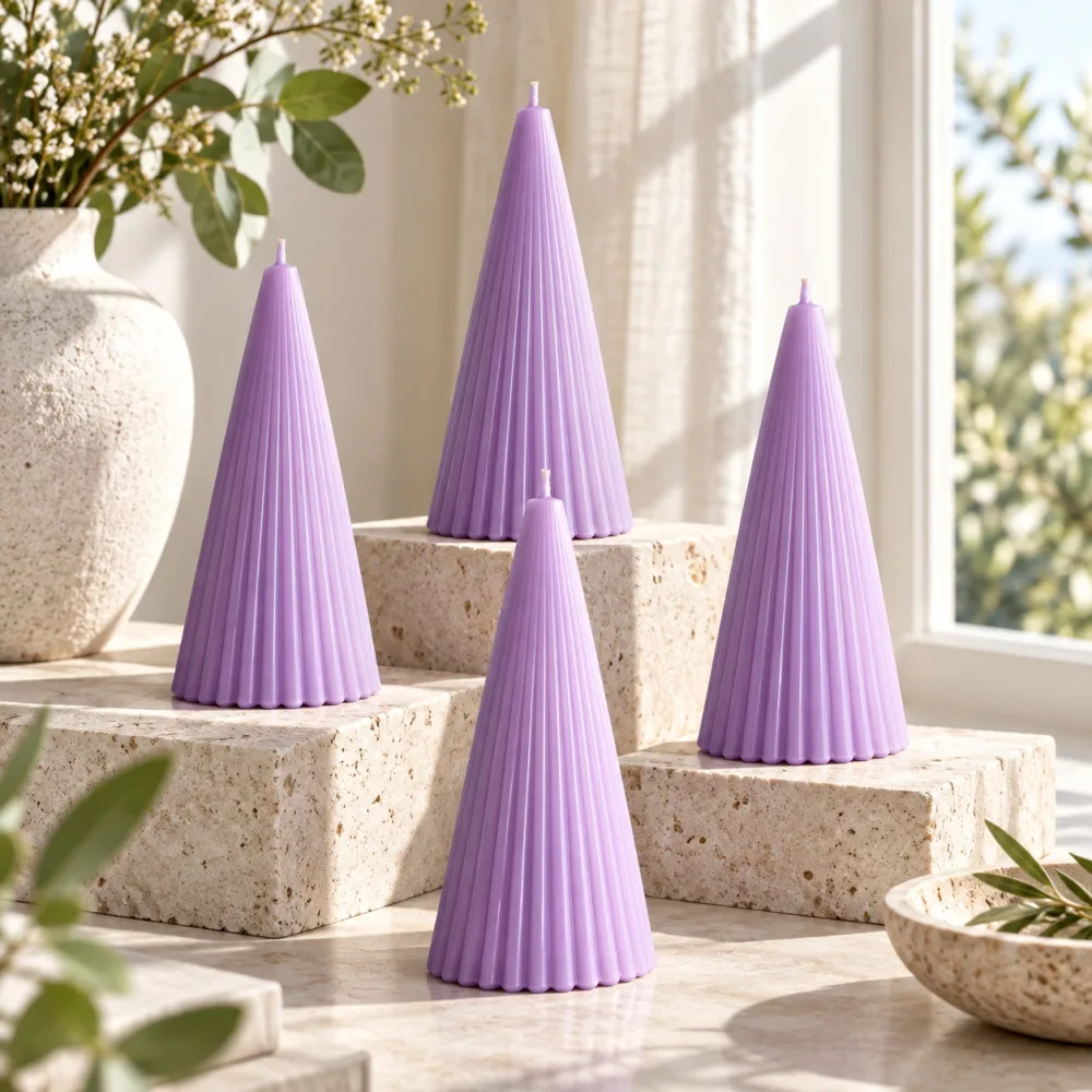 Derben Clove Lavender Scented Ribbed Cone Candle for Home Décor