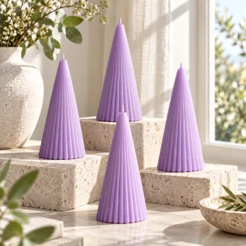 Derben Clove Lavender Scented Ribbed Cone Candle for Home Décor