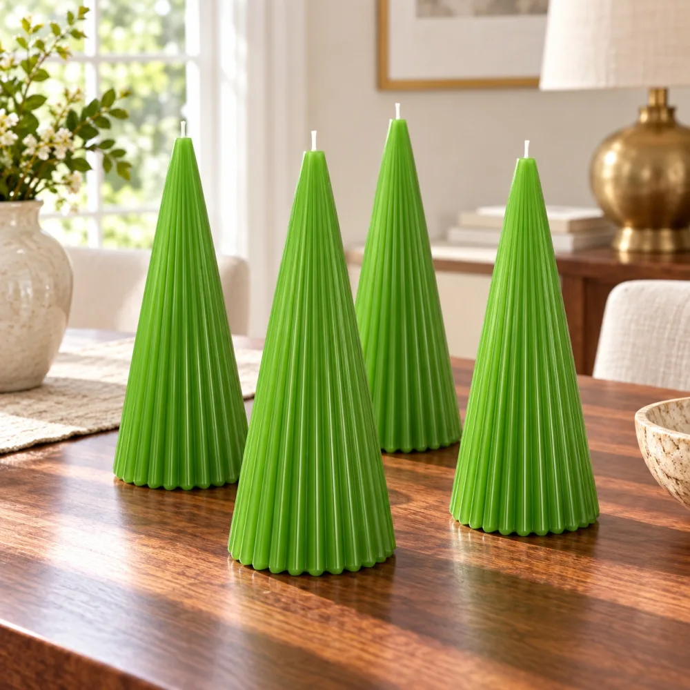 Derben Clove Light Green Scented Ribbed Cone Candle for Décor