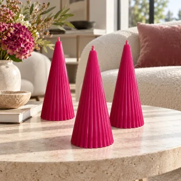 Derben Clove Magenta Scented Ribbed Cone Candle for Home Décor