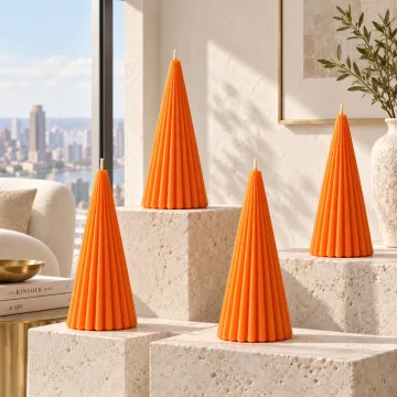 Derben Clove Orange Scented Ribbed Cone Candle for Home Décor