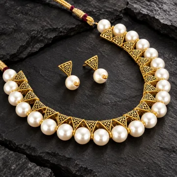 Beautiful Beaded Brass Artificial Necklace set White