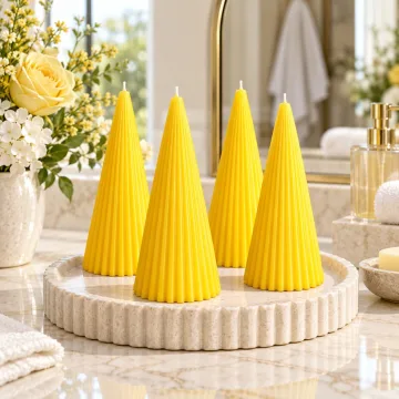 Derben Clove Yellow Ribbed Cone Scented Candle for Décor
