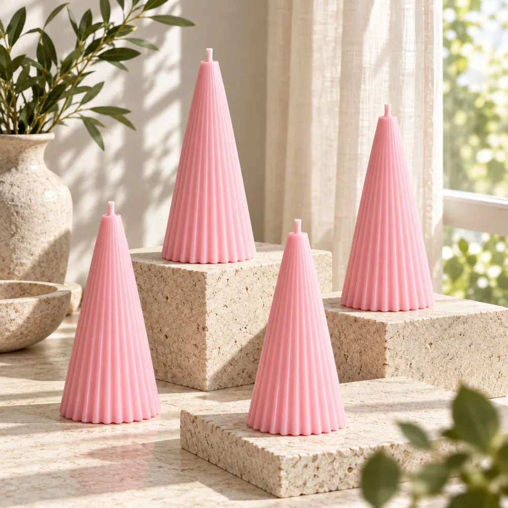 Derben Clove Light Pink Ribbed Cone Scented Candle