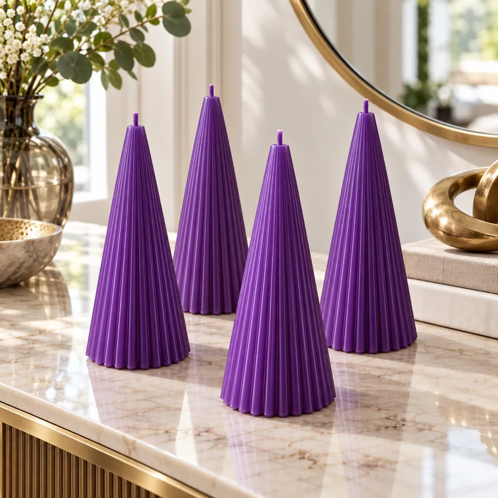 Derben Clove Purple Ribbed Cone Scented Candle for Décor
