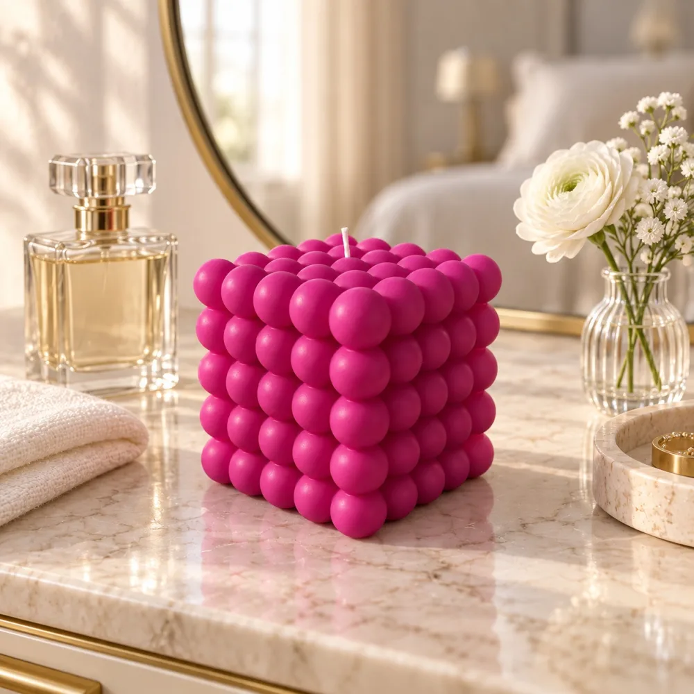 Derben Clove Magenta Bubble Cube Scented Candle for Décor
