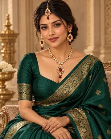 Gold-Tone Ruby Red Kundan Bridal Necklace Set with Maang Tikka for Women