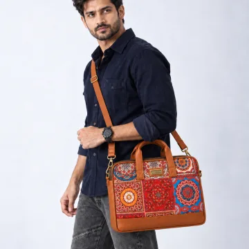 Derben Clove Mandala Print Laptop Messenger Bag – Tan