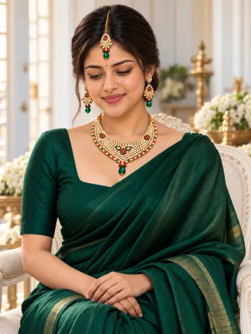 Red Green Stone Necklace Set with Earrings & Maang Tikka
