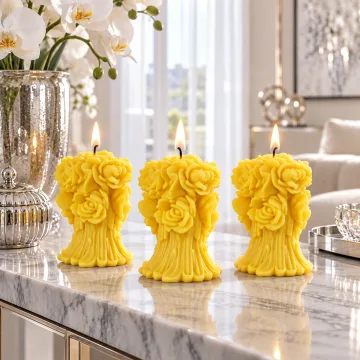 Derben Clove Yellow Rose Bouquet Candle for Home Decor & Gifting