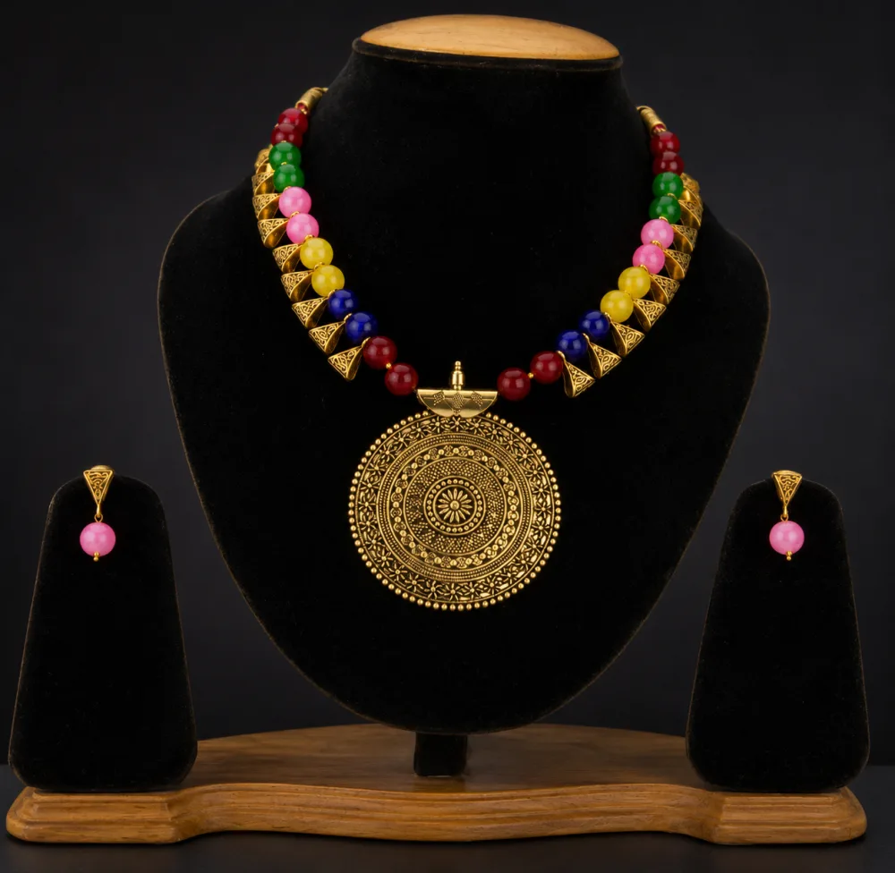 Beautiful Nice Contemporary Brass and Beads Traditional Necklace Set