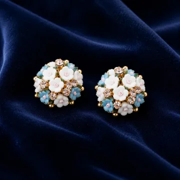 Cubic Zirconia Ceramic Floral Alloy Korean Earrings for Girls