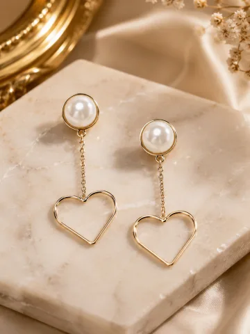 Exclusive Trendy Heart Shaped Pearl Hanging Tassel Drop and Danglers