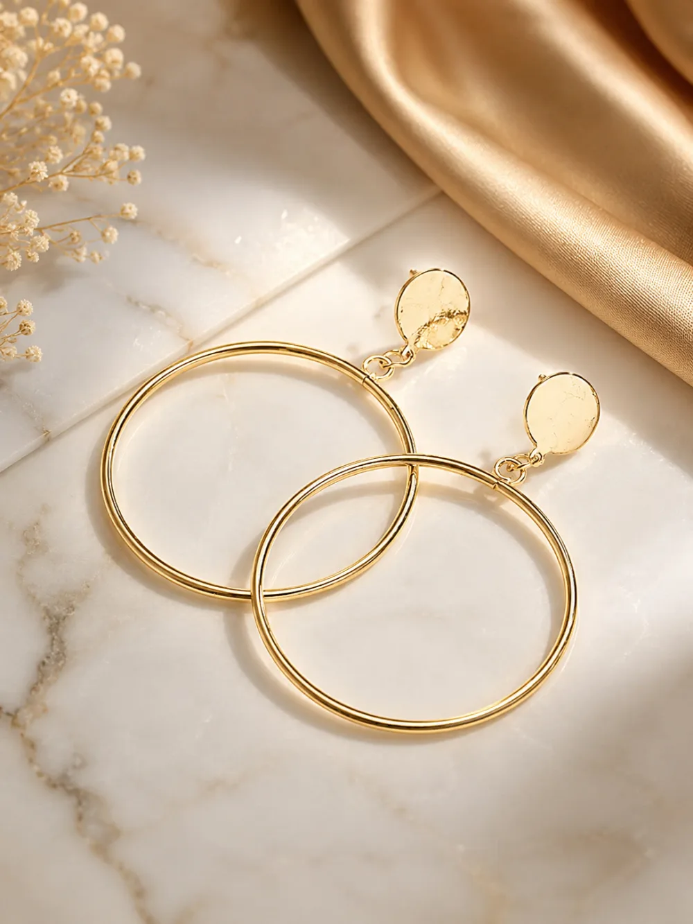 Brass Alloy Contemporary Gold Finish Hoop Earrings for Girls - Golden