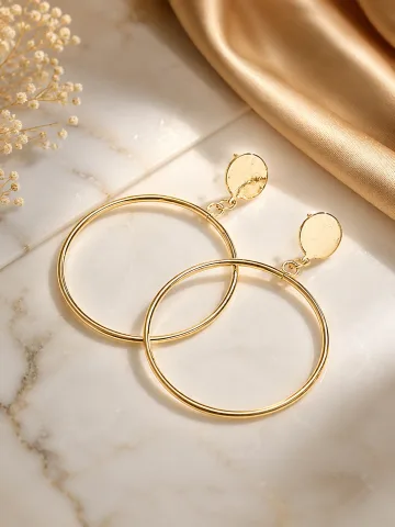 Brass Alloy Contemporary Gold Finish Hoop Earrings for Girls - Golden