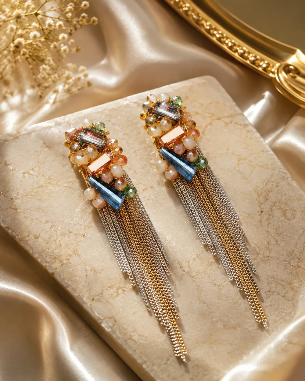 Exclusive Western Multicolour Crystal Tassel Korean Danglers Earring