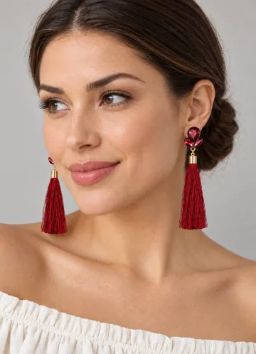 Beautiful Italian Long Brass silk Thread Tassel Flowers Earrings