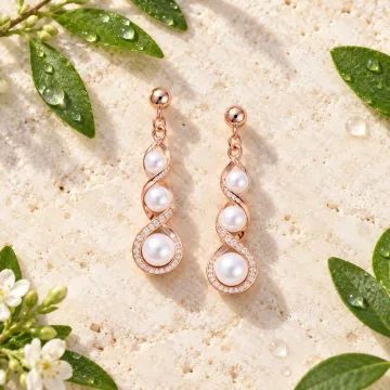 Beautiful Pompous Design Pearls Stud Exclusive Earrings Rose Gold