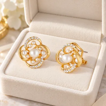 Korean Luxuriate Alloy Zircons Earrings with Beautiful Flower Design
