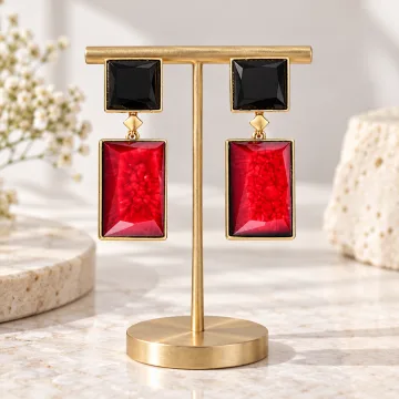 Trendy Shiny Geometrical Shaped Crystal Tantalizing Drop Earrings for Girls and Women Red Black