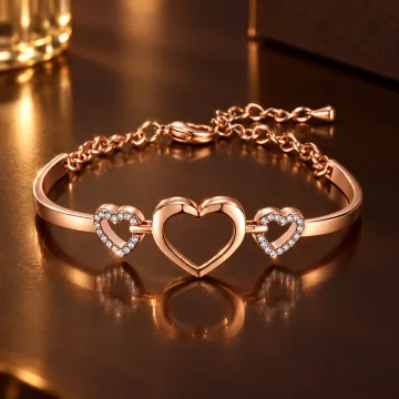 Beautiful Brass Copper Plated HeartShaped Bracelet for Girls Rose Gold