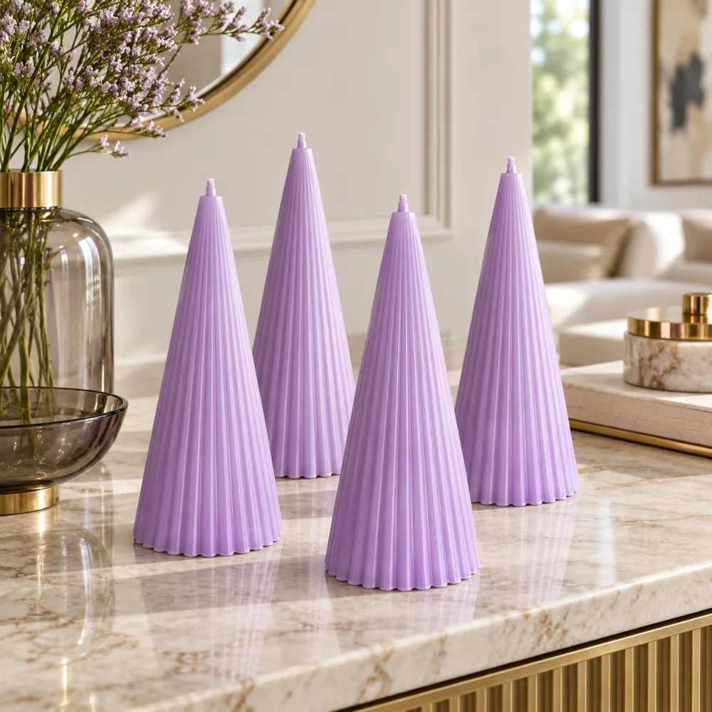 Derben Clove Lavender Scented Ribbed Cone Candle for Home Décor