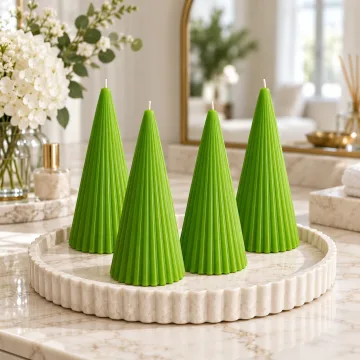 Derben Clove Light Green Scented Ribbed Cone Candle for Décor