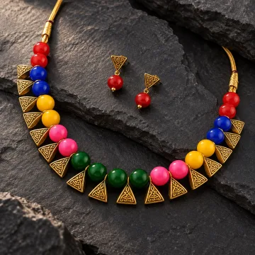 Beautiful Beaded Exclusive Brass Necklace Set for Women Multicolor