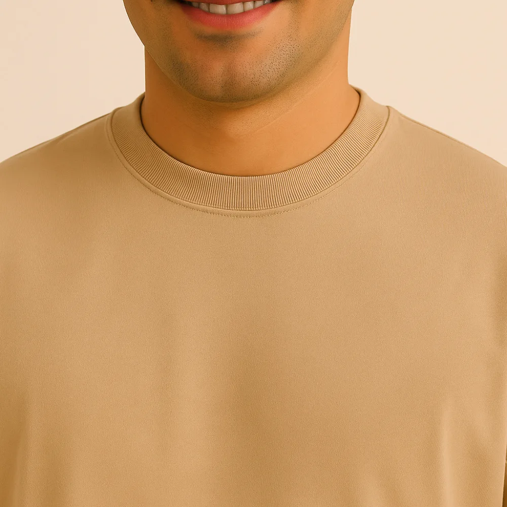 Plain Oversized T Shirt for Men Baggy Cotton Gym Tee Loose Fit - BEIGE