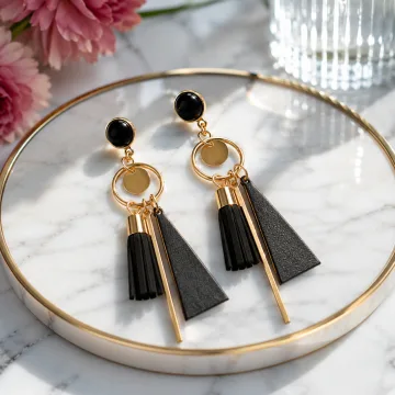 Derben Clove Black Tassel Geometric Drop Earrings for Women