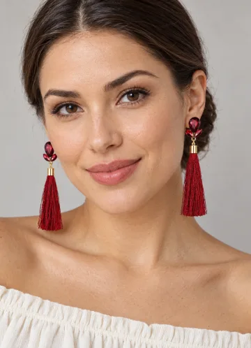Beautiful Italian Long Brass silk Thread Tassel Flowers Earrings